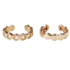 Elegant gold honeycomb ear cuffs set featuring sparkling zircon stones for non-pierced ears