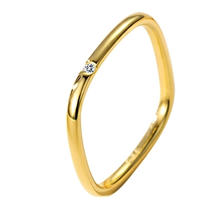 Minimalist wave-shaped 925 sterling silver square ring with a single diamond in gold finish
