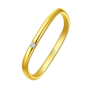 Minimalist gold solitaire ring with small round diamond on a simple band