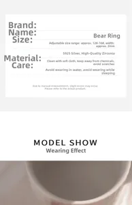 Guide des tailles détaillé et présentation du modèle de la bague ours en argent 925