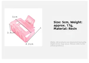 Rosafarbene matte Haarklammer aus Harz mit quadratischem Design und 5cm Abmessungen
