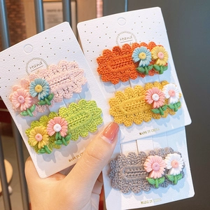 Handmade Crochet Daisy Flower Hair Clips For Girls Cute Wave Edge Knitted BB Clips Bangs Clips Children Hair Accessories