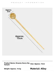 Détail de l'épingle à cheveux ciel étoilé de 15 cm en alliage doré et boule de résine pure