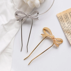 Minimalist Metal Alloy Butterfly Bow U Shaped Hair Stick Elegant Hair Pin Bun Maker For Women Wedding Party Jewelry