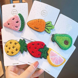 Set of 6 cute knitted fruit hair clips including strawberry carrot and pineapple
