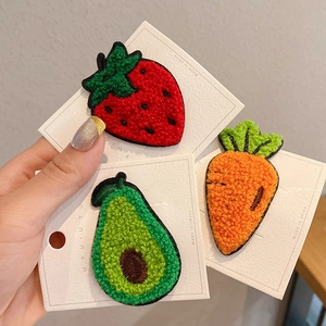Cute knitted strawberry avocado carrot hair clips on display card for girls