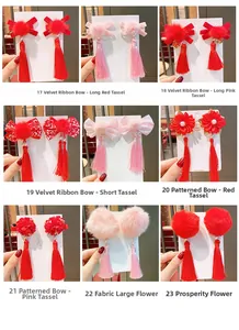 Vue détaillée de neuf pinces à cheveux traditionnelles chinoises avec pompons