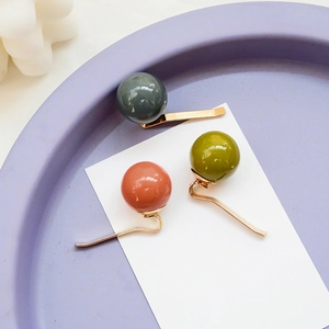 Elegant pearl ponytail hair pin set in grey, olive green and orange-pink for women
