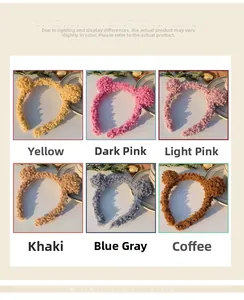 Detailed grid showing six colors of soft teddy fleece bear ear headbands for women