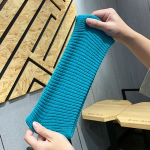 Lake blue knitted sports headband with high elasticity and classic ribbed design