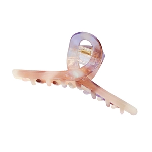 Elegant marbled acetic acid hair claw clip with purple and peach patterns on white background