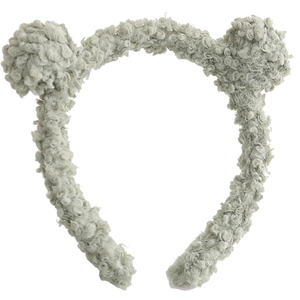 Cute sage green lamb wool headband with bear ears for face washing and daily styling