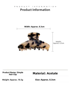 Detailed size and weight specs for the medium leopard acetate triangular hair claw clip