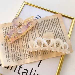 French vintage large hair claws in mermaid purple and cream white heart cutout style