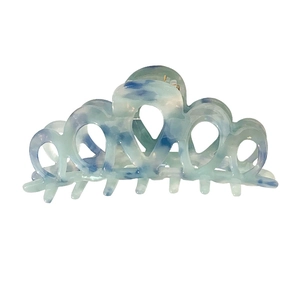 Blue and white marble acetate crown hair claw clip with gold spring for women