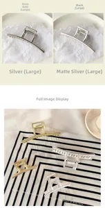 Makro-Detail großer geometrischer Haarklammern aus Metall in Roségold, Silber und Gunmetal