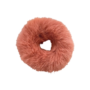 Cute pink plush hair scrunchie with soft faux fur texture for women and girls