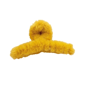 Fuzzy faux fur hair claw clip in bright yellow, stylish autumn winter hair accessory