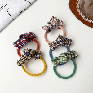 Vintage Tweed Bow Scrunchies Elegant Plaid Hair Ties For Women Retro Fabric Elastic Hair Bands Sweet Hair Accessories