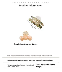 Detailed view of acetic acid hair claw clip showing marble texture and size dimensions