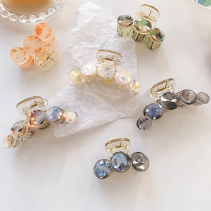 French Acetate Round Geometric Hair Claw Korean Style Marble Texture Hair Clip Elegant Shark Clip Handmade Hair Accessories