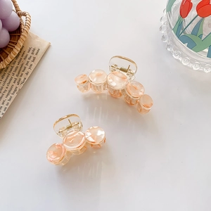 Floral acetate hair claw set with orange marble patterns and high-quality metal spring