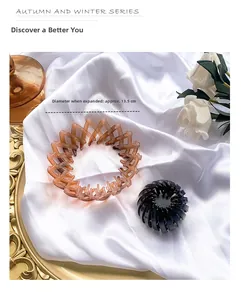 Macro detail of bird nest hair clips showing expandable design and 13.5cm diameter