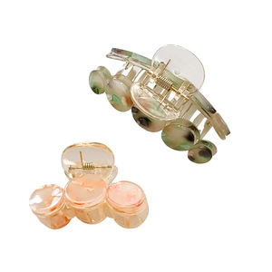 Floral acetate geometric shark hair clips in green marble and pink pearlescent finish
