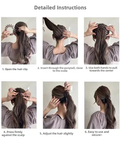 Step-by-step tutorial showing tortoise shell bird nest hair claw styling guide
