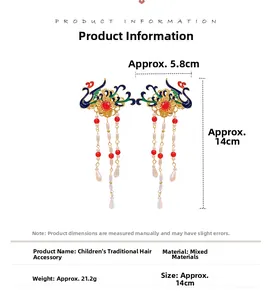 Dimensions détaillées des pinces à cheveux phénix avec émail coloré et glands