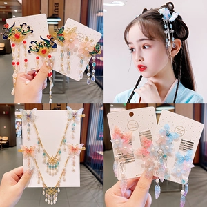 Pinces à cheveux papillon style féerique chinois avec longues franges et perles