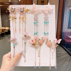 Barrettes à cheveux papillon style fée chinoise avec longs glands pour accessoires filles