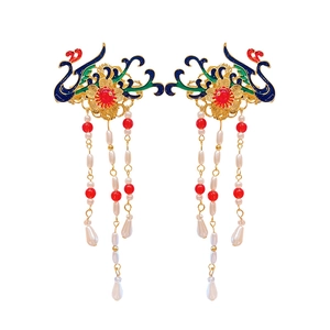 Barrettes à cheveux phénix de style chinois avec franges colorées et perles pour filles