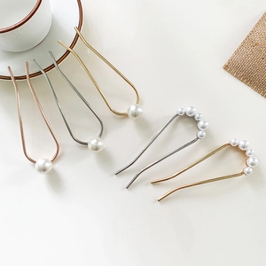 Pic à Cheveux en Métal en Forme de U Minimaliste Avec Fausse Künstliche Perle Épingle à Cheveux en Alliage Élégante pour Femme Mode