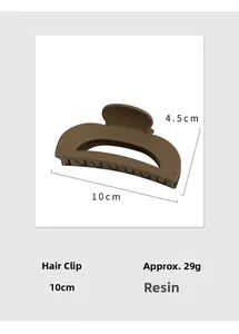 Detail view of a 10cm matte resin hair claw clip with specific dimensions and weight