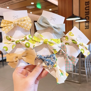 Ensemble de 3 Barrettes à Cheveux Nœud pour Enfants Pinces Bec de Canard en Tissu Motif Pied-de-poule Fruits Plaid