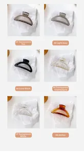 Collage of large crescent hair claws in six colors including amber and champagne tones