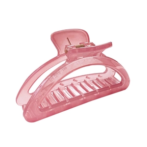 Pink translucent crescent hair claw clip with elegant marble texture for women