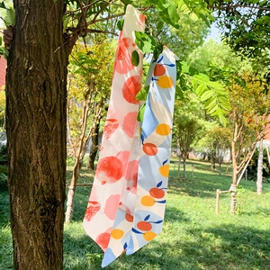 Foulard Femme Imprimé Fruits Bandeau Cheveux Tencel Lyocell Petit Foulard Twilly Pour Décoration Poignée De Sac Accessoires Style Coréen