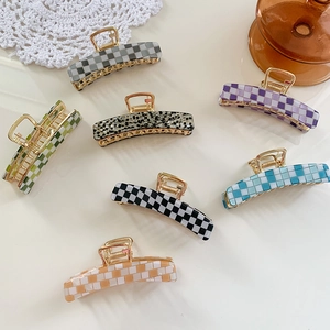 Pinza per Capelli a Scacchiera Stile Coreano per Donna Clip di Fissaggio Capelli con Molla in Metallo Vintage Accessorio