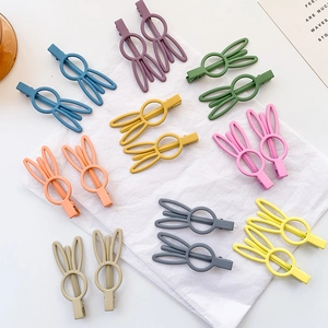 Korean Sweet Rabbit Ear Heart Shape Matte Alloy Hair Clips Collection Multicolor Frosted Duckbill Hair Pins For Kids Women