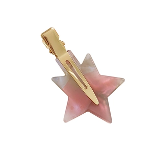 Pink marble star hair clip with gold metal alligator grip for women's daily styling