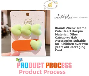 Détail de barrettes coeur vert pour enfants sur carte fait main accessoires cheveux