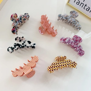 Grandes Pinces à Cheveux en Acétate de Cellulose Style Coréen pour Femmes Motifs Marbre Damier Vache Accessoires de Mode