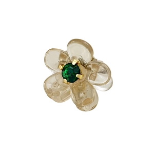 Mini molletta per capelli a camelia marrone traslucido con cristallo verde centrale