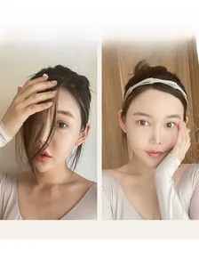 Detail showing foldable hair hoop comparison before and after styling for tidy hair effect