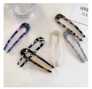 Polierte U-förmige Haarnadeln mit Leopardenmuster aus Acetat für elegantes Haarstyling