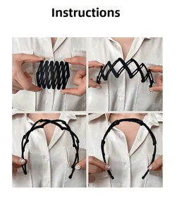 Detailed step-by-step instructions showing how to unfold the black retractable headband