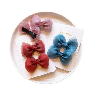 Three-piece set of princess organza bow hair clips for girls in pink red and blue
