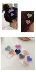 Détails de pinces à cheveux en cœur en acétate multicolore avec textures marbrées uniques